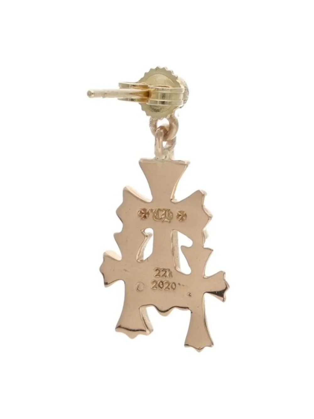 Chrome Hearts 22k 3 CH Cross Drop Triple Gold Earrings
